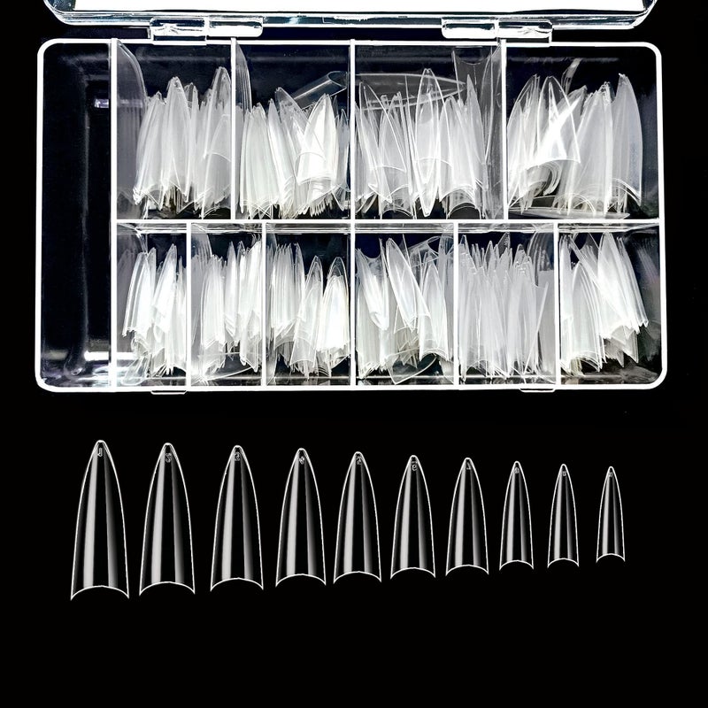 VIVACE Clear Long Stiletto 500pcs Artificial Fake Gel Nail Tips,10 Sizes With Clear Plastic Case For Nail Salon - Image 1